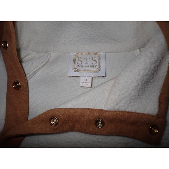 Sail to Sable Fleece Pullover Women's M Cream Brown Quarter Snap Button Up Top - Picture 2 of 7